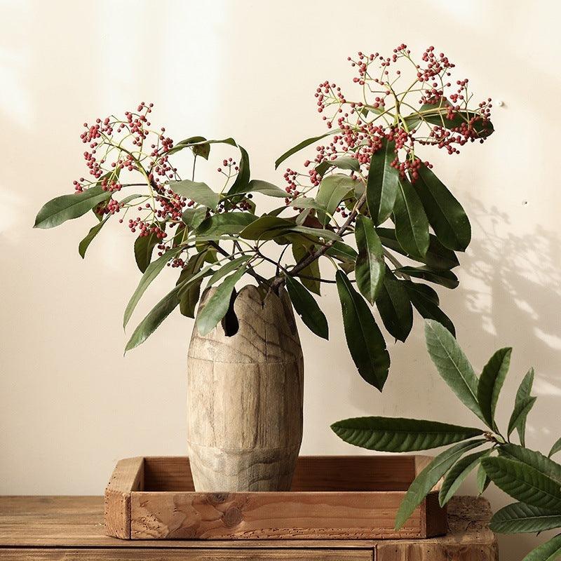 Old Solid Wood Wabi Sabi Style Vase Ornament - Pacisia