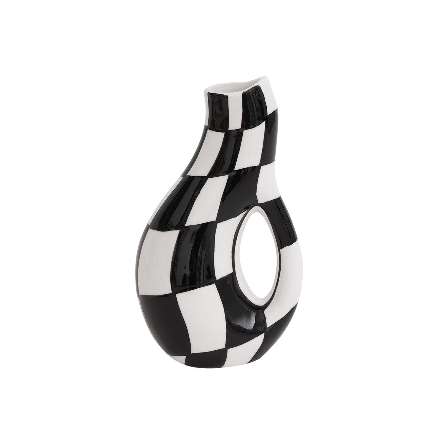 Original Medieval Checkerboard Vase Hand-painted Black And White Ceramics - Pacisia