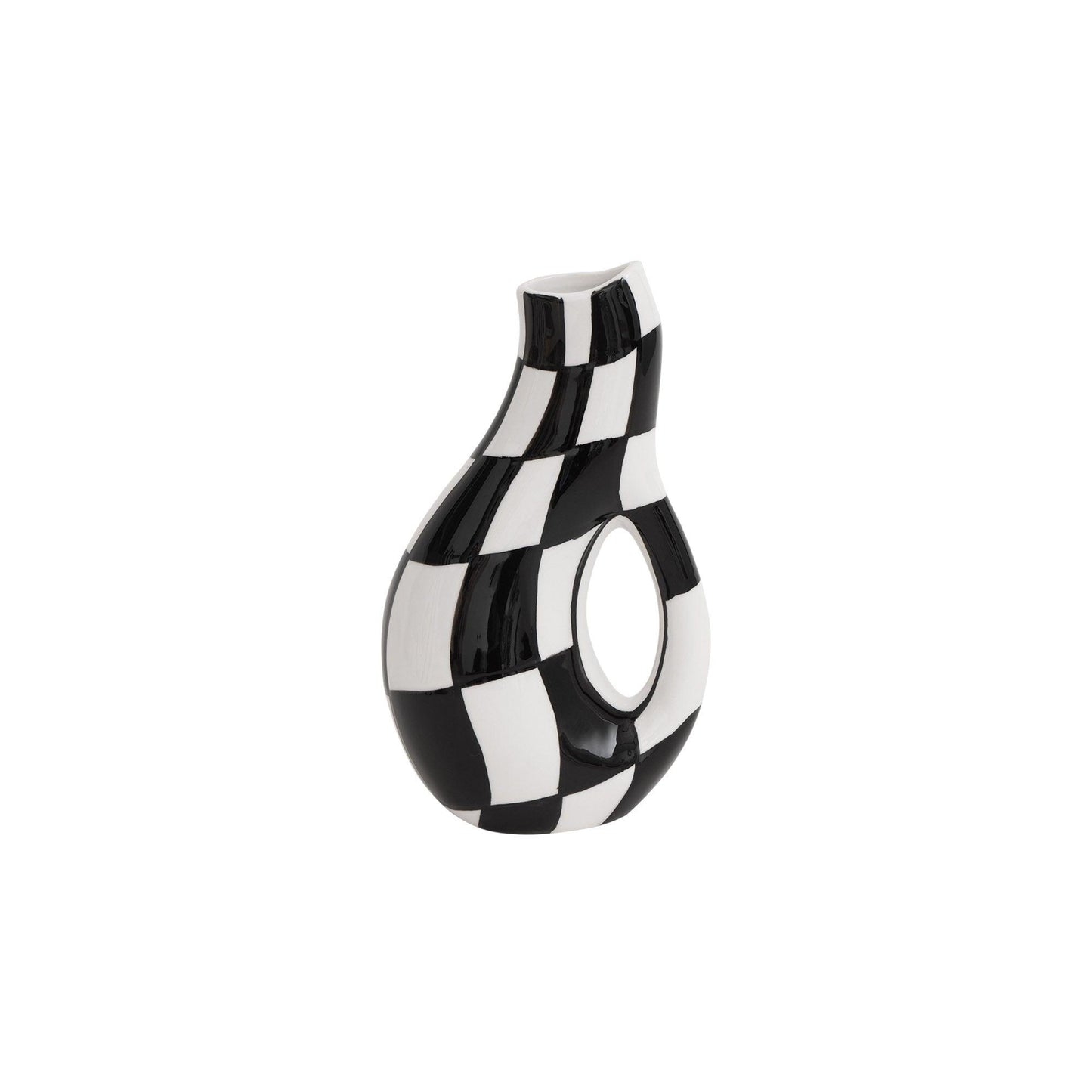 Original Medieval Checkerboard Vase Hand-painted Black And White Ceramics - Pacisia