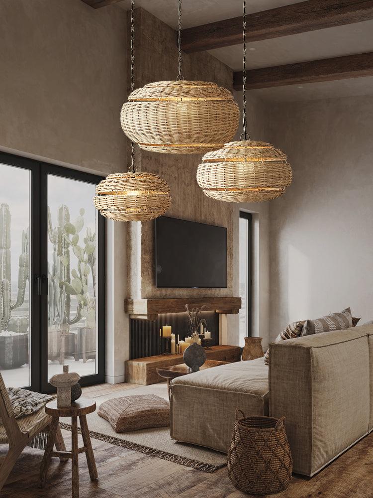 Rattan Chandelier At The Bedside Of Wabi Sabi B&B Study Room - Pacisia