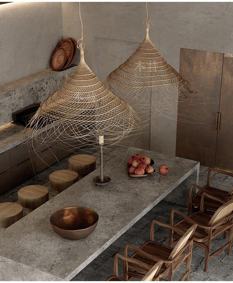Rattan Chandelier At The Bedside Of Wabi Sabi B&B Study Room - Pacisia