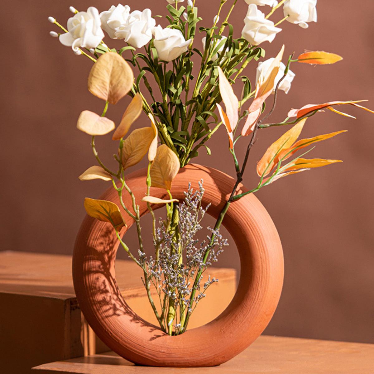 Round Red Clay Vase Home Counter Decoration Handicraft - Pacisia
