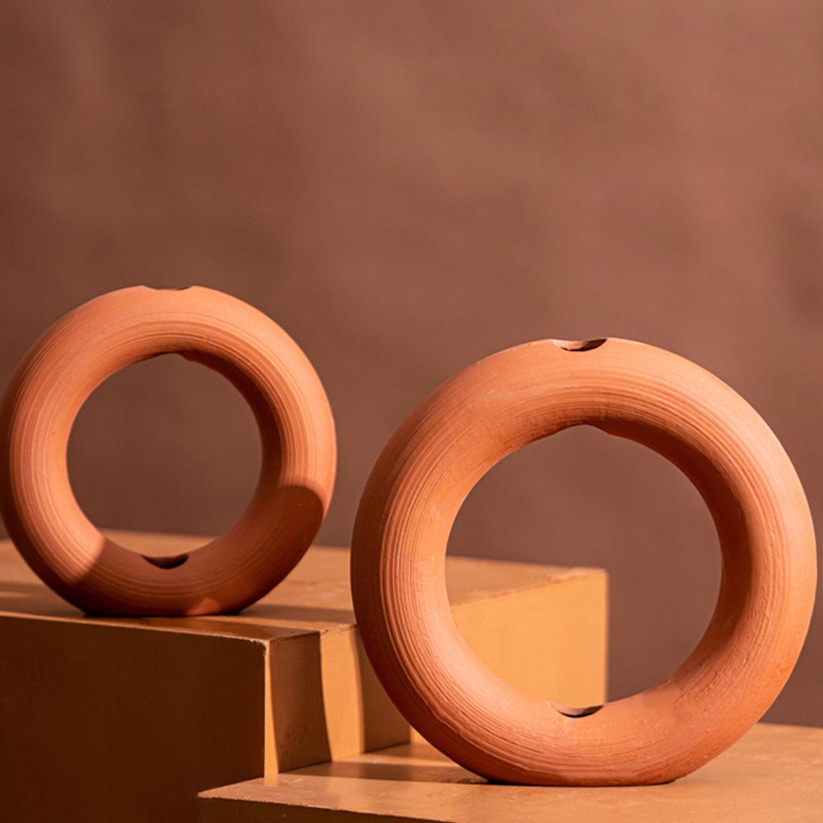 Round Red Clay Vase Home Counter Decoration Handicraft - Pacisia