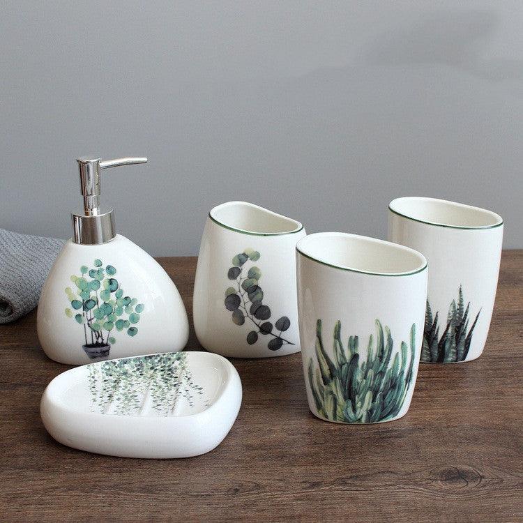 Sanitary Ware Nordic Green Plants Ceramic Wash Bathroom Supplies Wash Set - Pacisia
