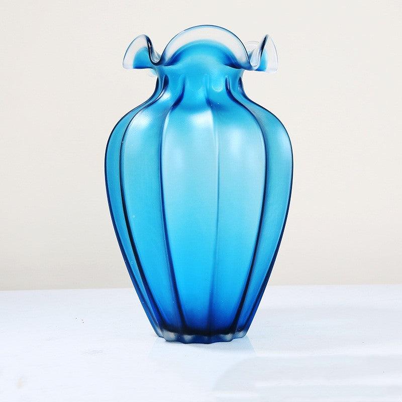 Simple Blue Frosted Glass Vase Ornaments - Pacisia