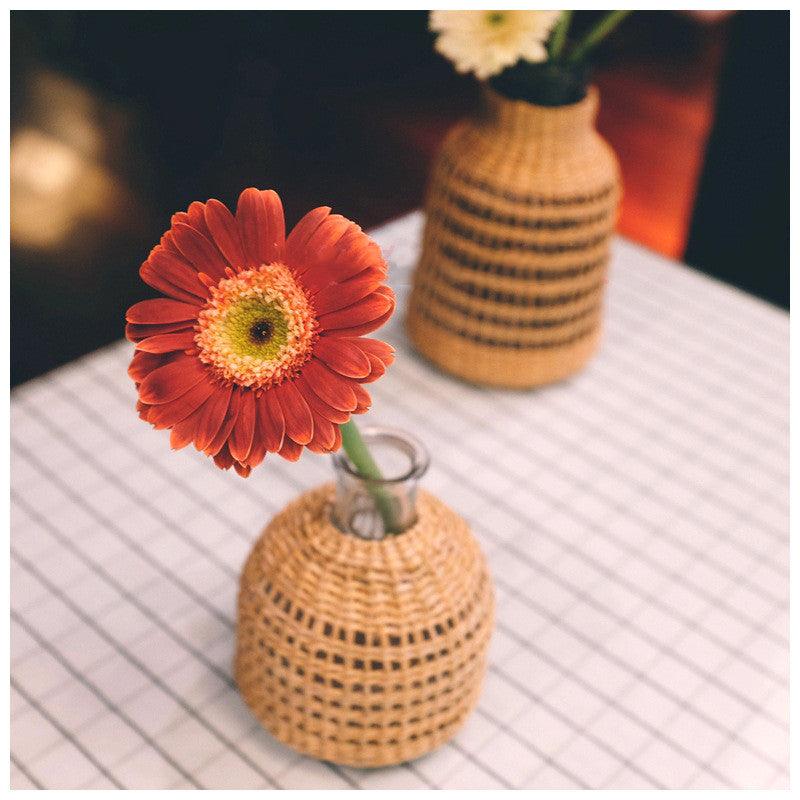Straw Dried Flower Fragrance Japanese Woven Glass Vase - Pacisia