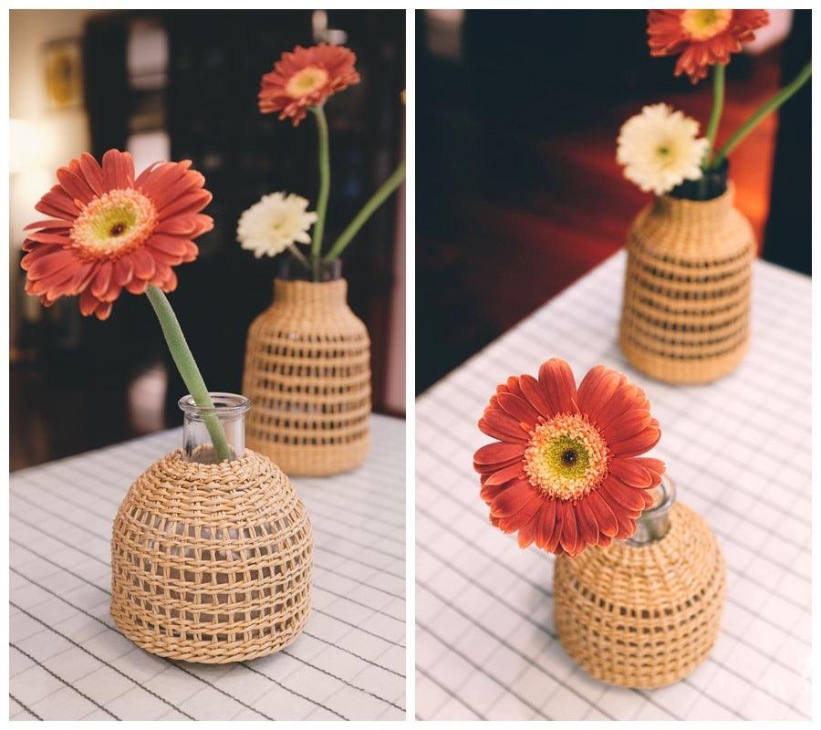 Straw Dried Flower Fragrance Japanese Woven Glass Vase - Pacisia