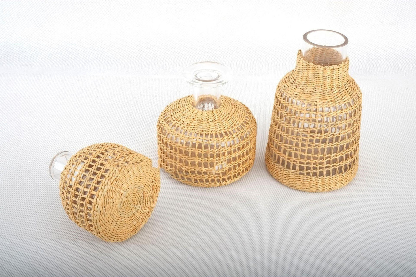 Straw Dried Flower Fragrance Japanese Woven Glass Vase - Pacisia