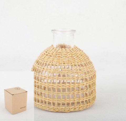 Straw Dried Flower Fragrance Japanese Woven Glass Vase - Pacisia