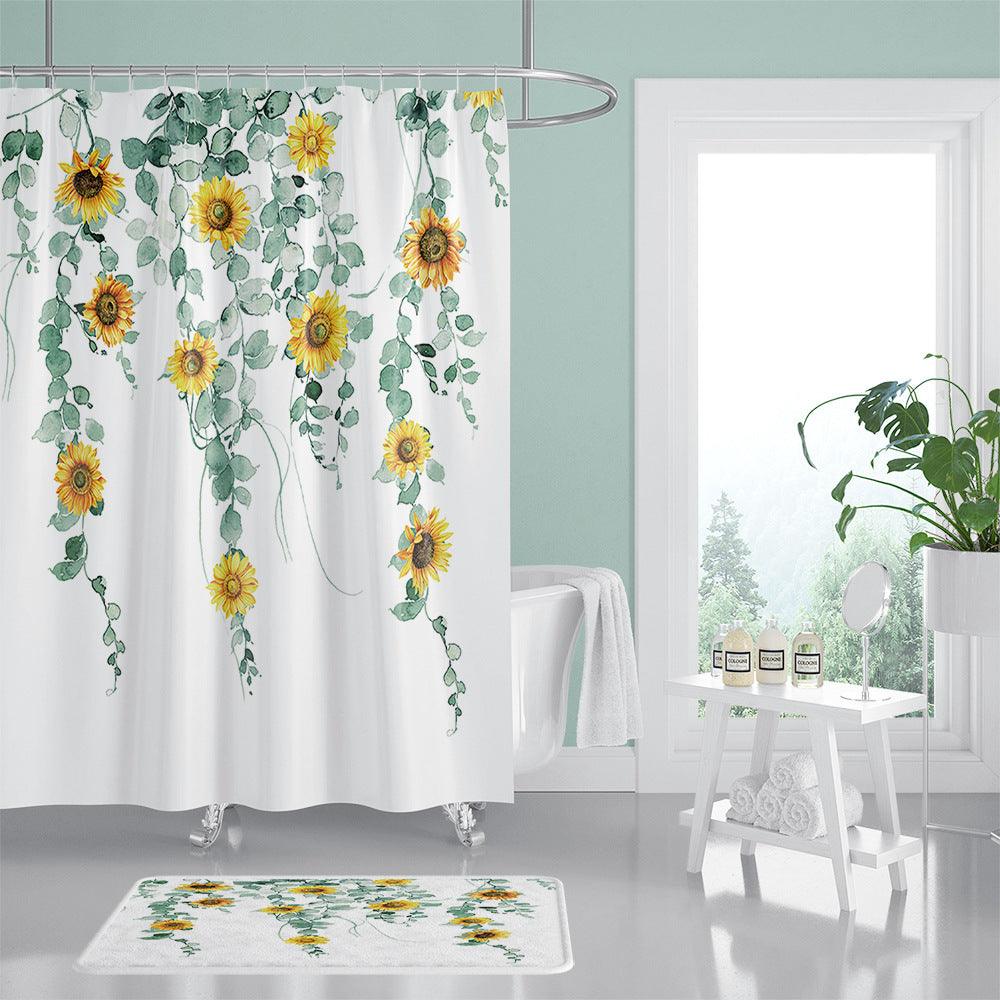 Sunflower Polyester Print Shower Curtain Set - Pacisia