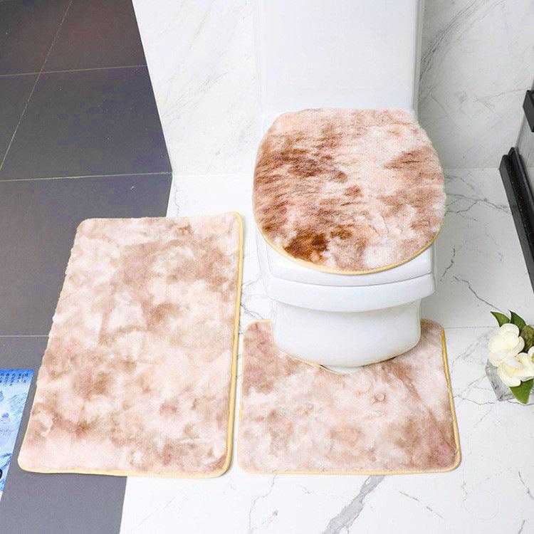 Trade Two-color Tie-dyed Rabbit-like Plush Toilet Floor Mat Three-piece Set - Pacisia