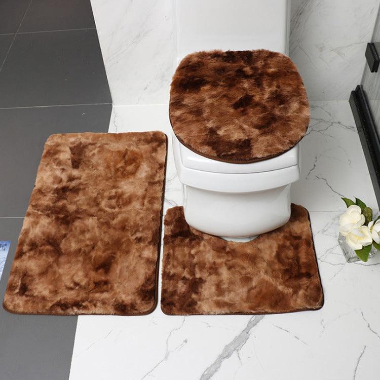 Trade Two-color Tie-dyed Rabbit-like Plush Toilet Floor Mat Three-piece Set - Pacisia