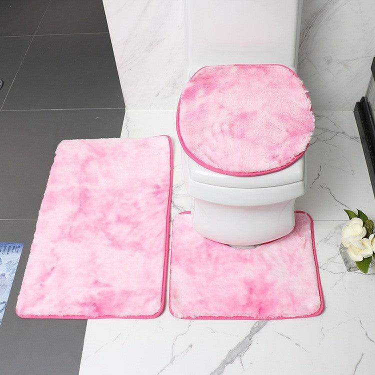 Trade Two-color Tie-dyed Rabbit-like Plush Toilet Floor Mat Three-piece Set - Pacisia