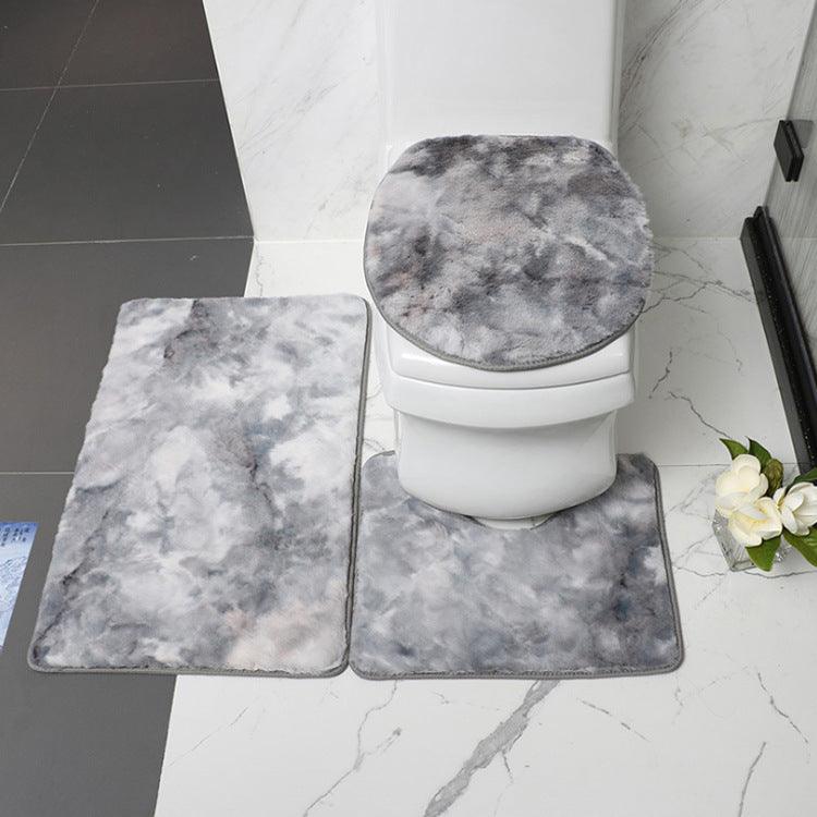 Trade Two-color Tie-dyed Rabbit-like Plush Toilet Floor Mat Three-piece Set - Pacisia