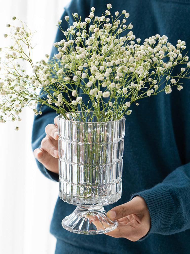 Transparent Relief Glass Vase European High Foot Transparent Flower - Pacisia