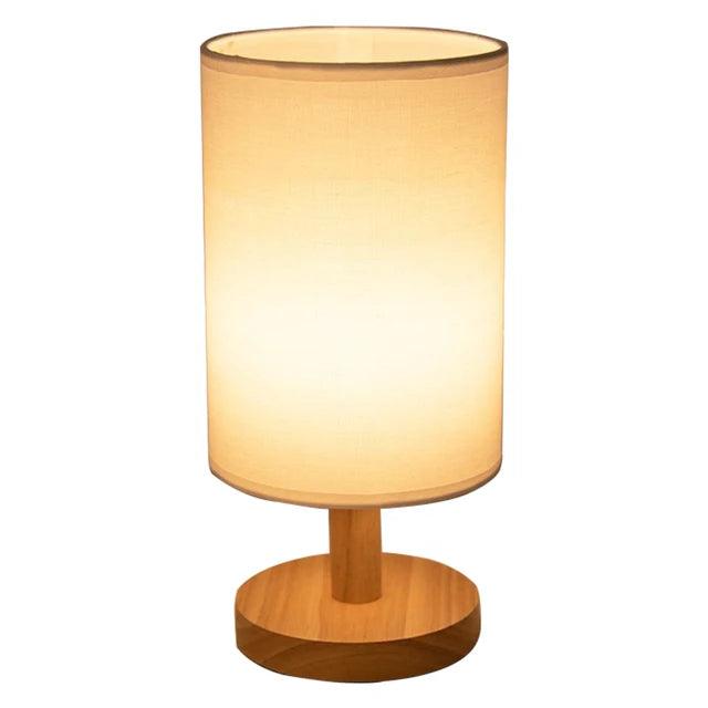 USB Bedside Lamp Night Lights Table Lamp For Bedroom Wooden Desk Lamp Bedside Night Light with Cylinder Lamp Shade Home Decor - Pacisia