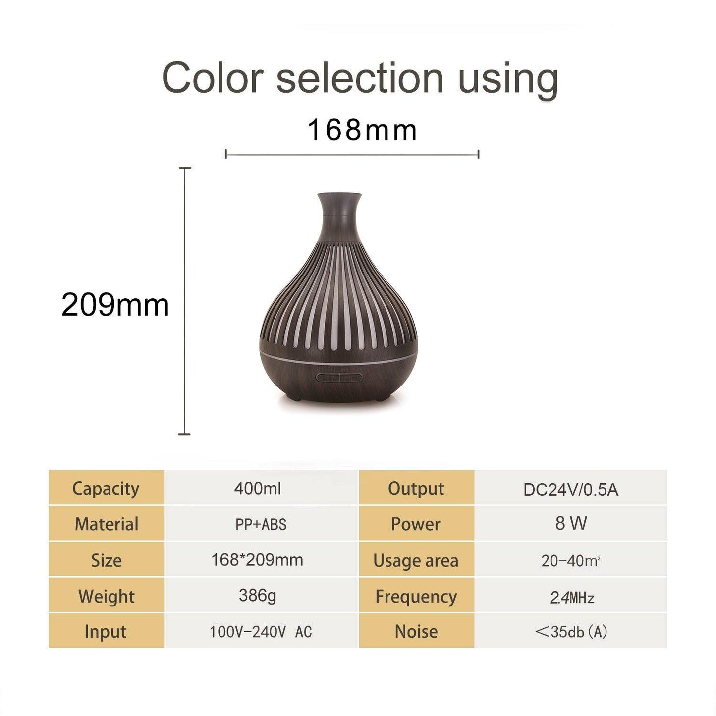 Vase Wood Grain Humidifier 400ml Vertical Silver - Pacisia