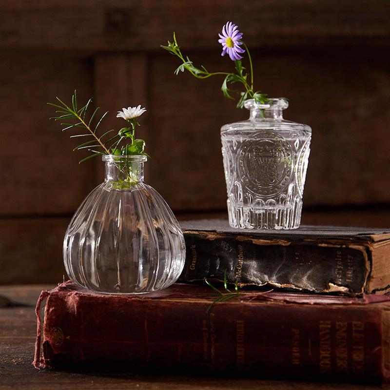 Vintage Embossed Glass Vase Small Tabletop - Pacisia