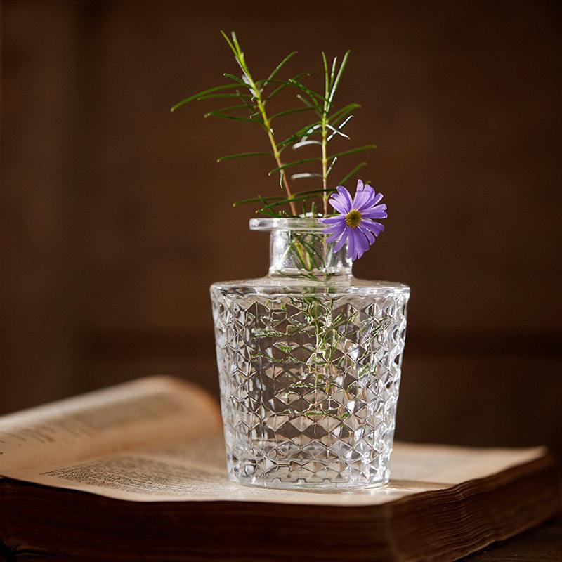Vintage Embossed Glass Vase Small Tabletop - Pacisia