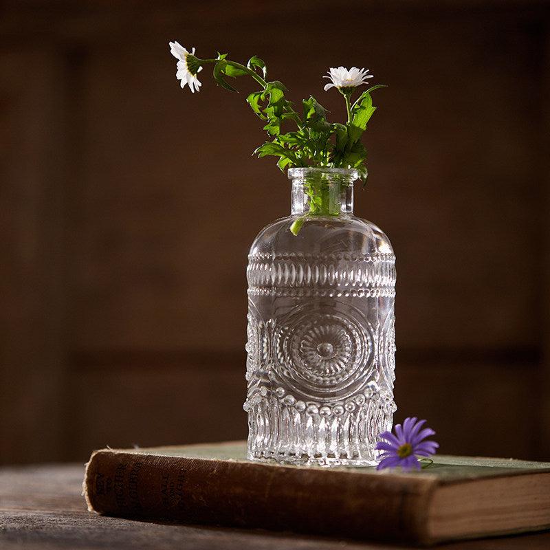 Vintage Embossed Glass Vase Small Tabletop - Pacisia