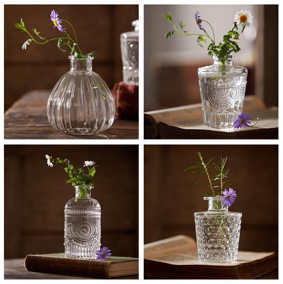 Vintage Embossed Glass Vase Small Tabletop - Pacisia
