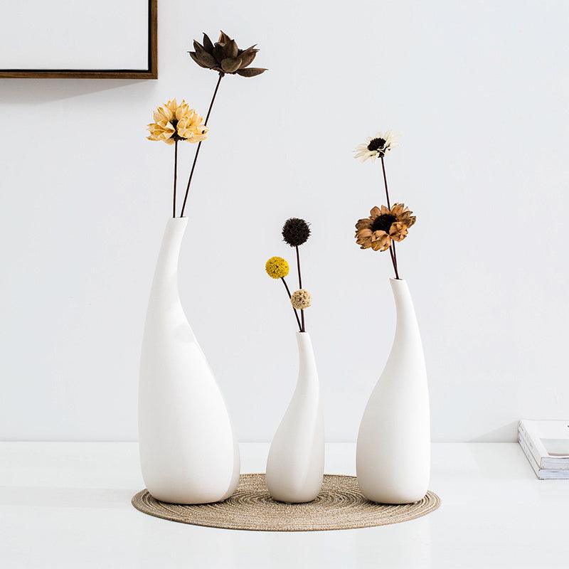 White Water Drop Vase Simple Modern Model Room Ceramic Dried Flower Flower Ornaments - Pacisia
