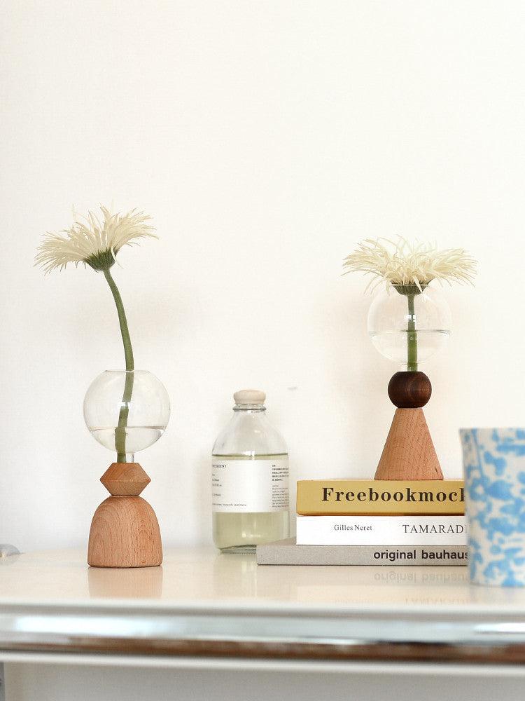 Wooden Base Geometric Bubble Vase Nordic Ins Decorative Floral Combination - Pacisia