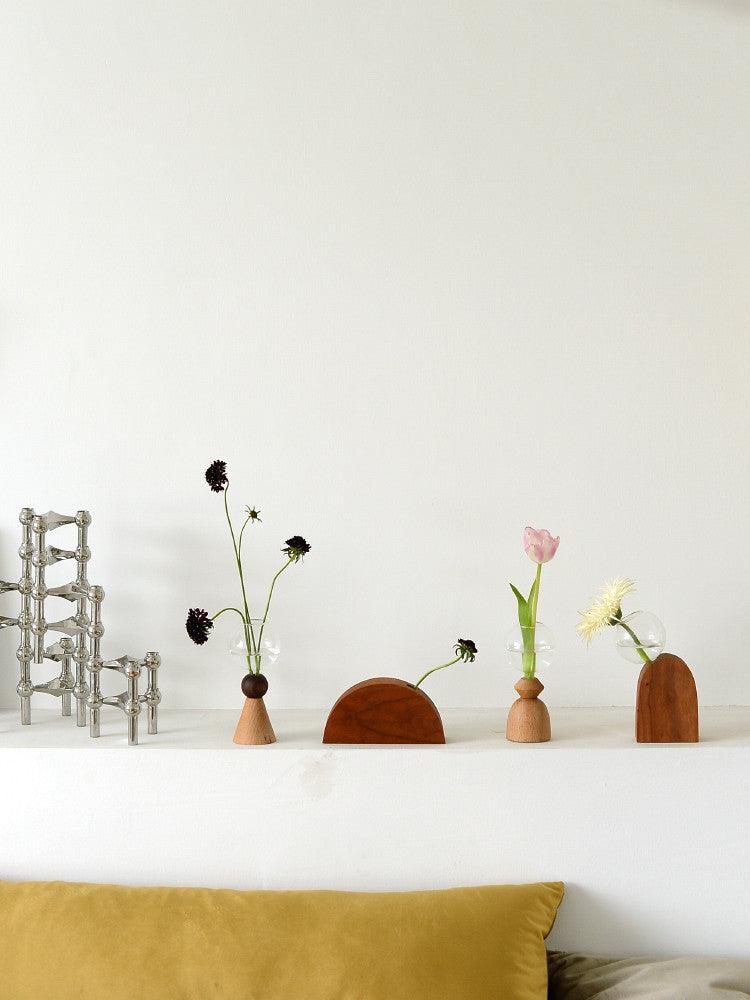 Wooden Base Geometric Bubble Vase Nordic Ins Decorative Floral Combination - Pacisia
