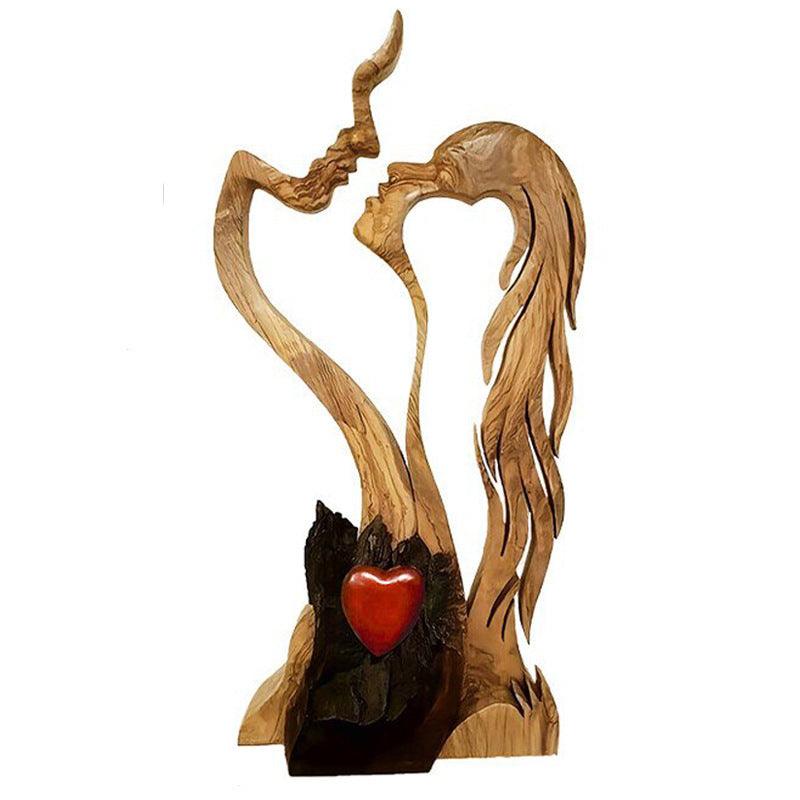 Wooden Lovers Kissing Statue Decoration Ornaments Crafts - Pacisia