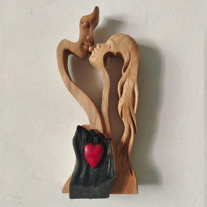 Wooden Lovers Kissing Statue Decoration Ornaments Crafts - Pacisia