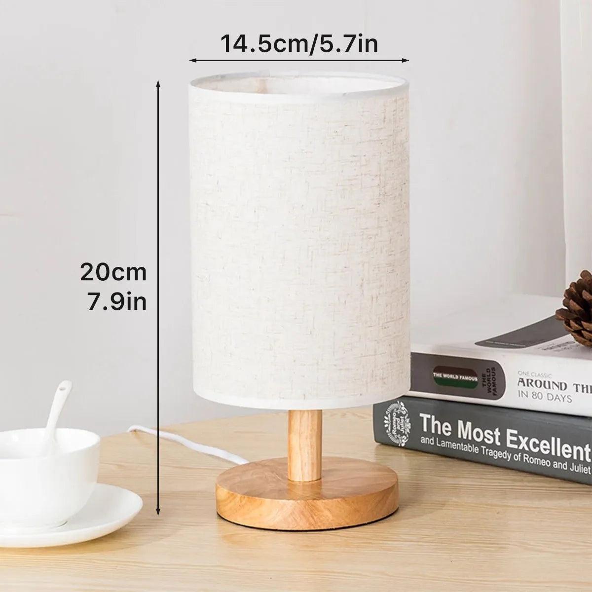 USB Bedside Lamp Night Lights Table Lamp For Bedroom Wooden Desk Lamp Bedside Night Light with Cylinder Lamp Shade Home Decor - Pacisia