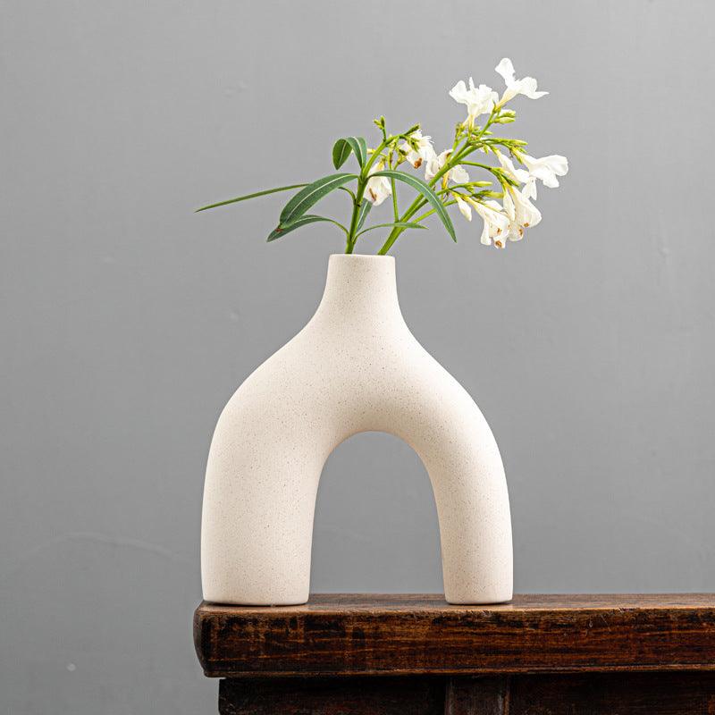 Plain Fired Ceramic Vase Decoration Living Room Soft Decoration Table White Dry Flower Vase - Pacisia