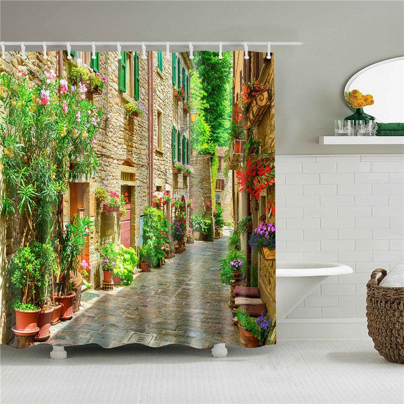 Garden Flowers Scenery Shower Curtains Bath Curtain Waterproof Bathroom Home Decor Washable Fabric Bathroom Screens - Pacisia