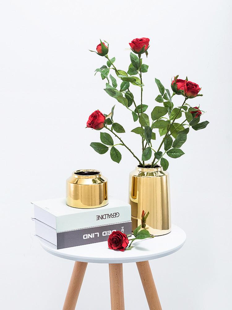 Brass Golden Ceramic Vase Nordic Home Living Room Decoration Dried Flowers Pen Holder Floral - Pacisia