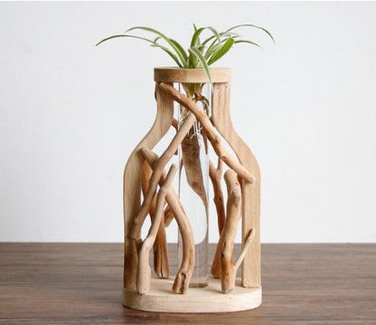 Pure Handwork Wooden Vase Decorated Solid Wood Flower Pot For Creative Glass Floral Hydroponic Container Home Decorative Vase - Pacisia