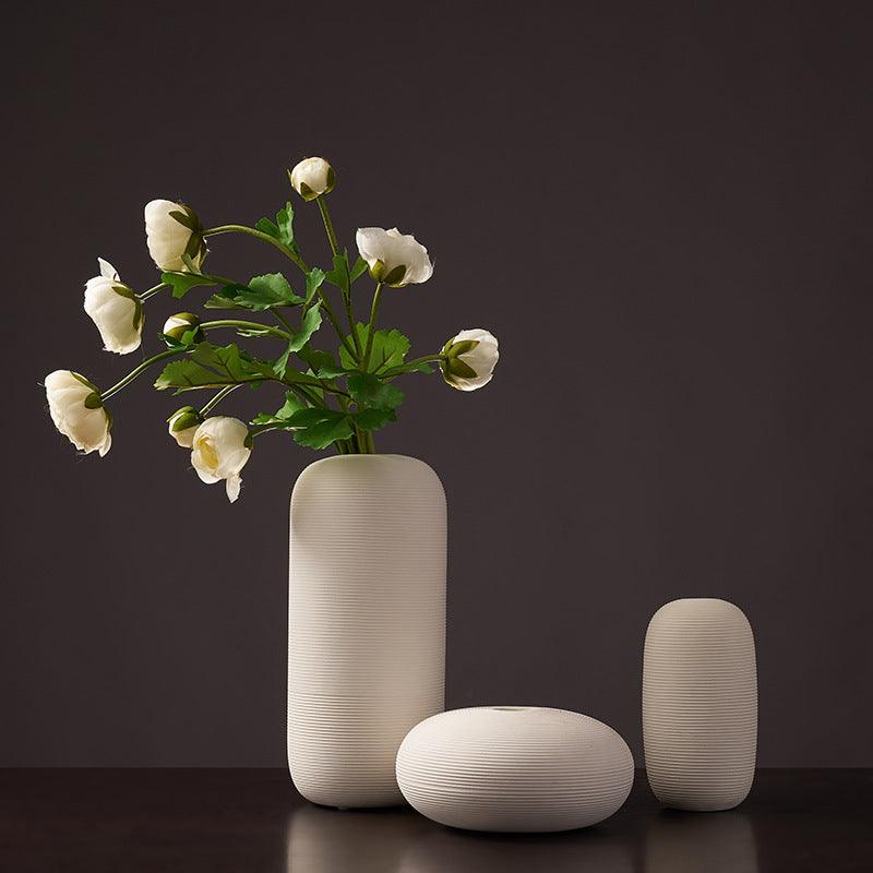 White Simple Nordic Vases Porcelain Living Room Tabletop Decoration Retro Ceramic Plain Vase For Dried Flowers Home Garden - Pacisia