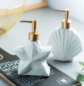 Starfish Shell Shape Ceramic Liquid Soap Dispenser Bathroom Sub-bottling Shower Gel Bottle Hand Sanitizer Container - Pacisia