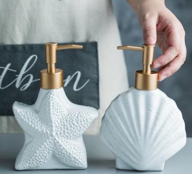 Starfish Shell Shape Ceramic Liquid Soap Dispenser Bathroom Sub-bottling Shower Gel Bottle Hand Sanitizer Container - Pacisia