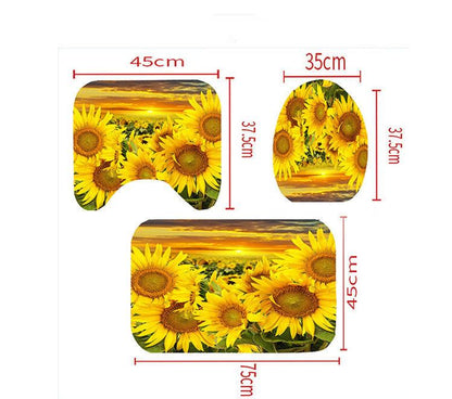 Polyester Printing Sunflower Shower Curtain Bathroom Waterproof Shower Curtain Non-slip Mat Floor Mat Four-piece Set - Pacisia