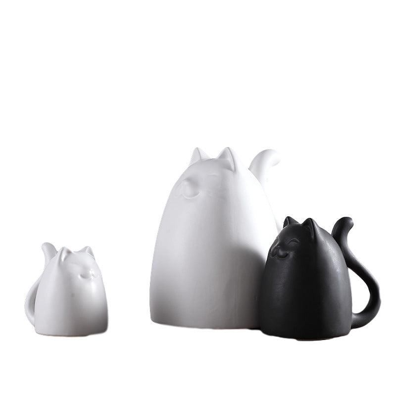 Black And White Cat Furnishings Ceramic Vase Ornaments Nordic Ceramics Home Crafts Family Of Three Cat Ornaments - Pacisia