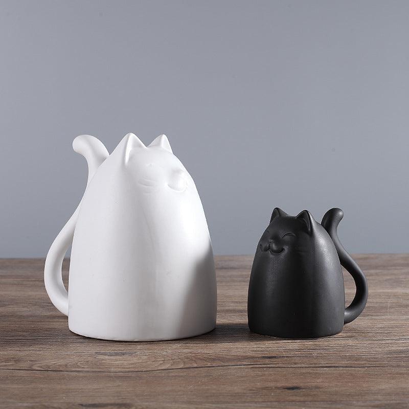 Black And White Cat Furnishings Ceramic Vase Ornaments Nordic Ceramics Home Crafts Family Of Three Cat Ornaments - Pacisia