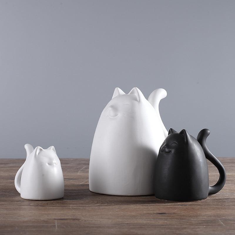 Black And White Cat Furnishings Ceramic Vase Ornaments Nordic Ceramics Home Crafts Family Of Three Cat Ornaments - Pacisia