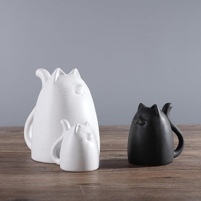 Black And White Cat Furnishings Ceramic Vase Ornaments Nordic Ceramics Home Crafts Family Of Three Cat Ornaments - Pacisia