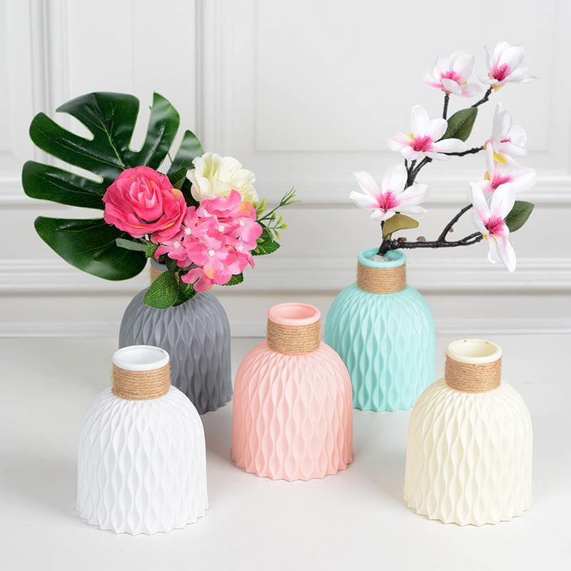 Corrugated Plastic Vase Imitation Ceramic Vase Nordic Plastic Flower Arrangement Living Room Decoration Flower Pot Flower Arrangement Basket - Pacisia