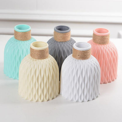 Corrugated Plastic Vase Imitation Ceramic Vase Nordic Plastic Flower Arrangement Living Room Decoration Flower Pot Flower Arrangement Basket - Pacisia