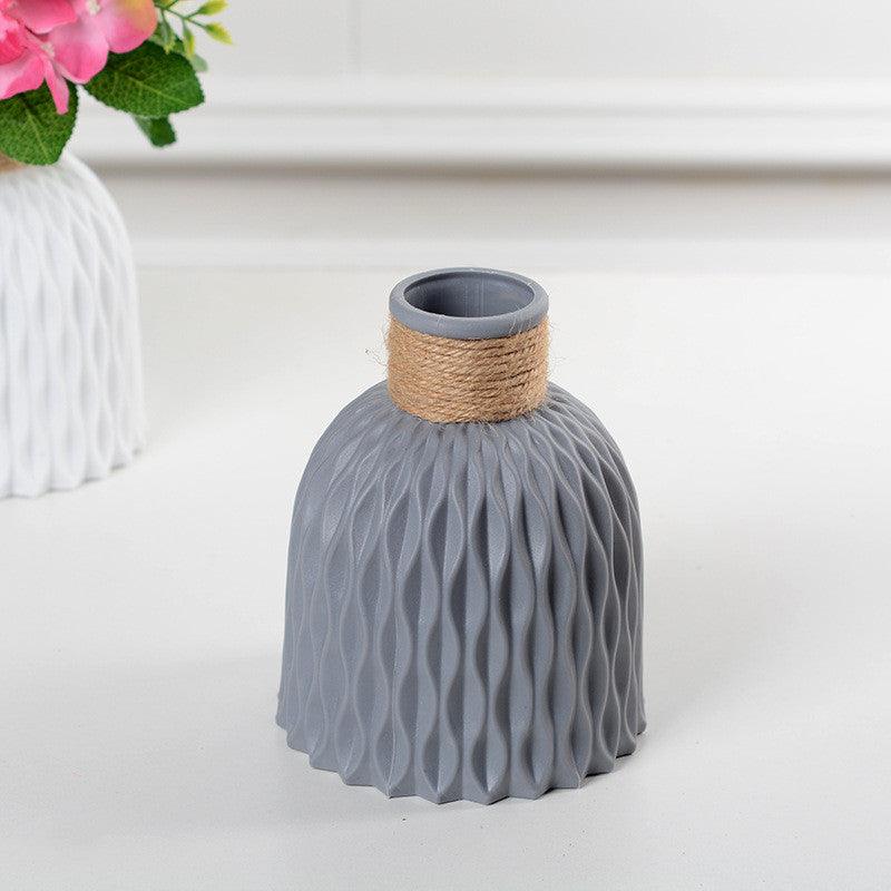 Corrugated Plastic Vase Imitation Ceramic Vase Nordic Plastic Flower Arrangement Living Room Decoration Flower Pot Flower Arrangement Basket - Pacisia