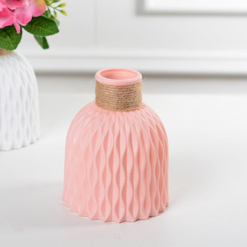 Corrugated Plastic Vase Imitation Ceramic Vase Nordic Plastic Flower Arrangement Living Room Decoration Flower Pot Flower Arrangement Basket - Pacisia