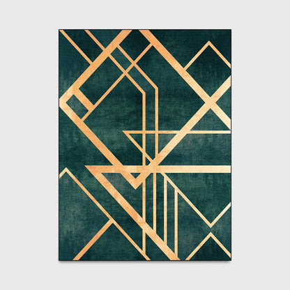 Light Luxury Retro Dark Green Golden Line Doormat Bedroom Living Room Carpet Bedside Kitchen Floor Mat - Pacisia