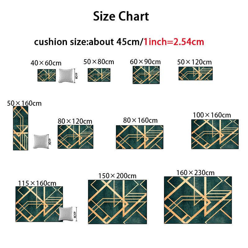 Light Luxury Retro Dark Green Golden Line Doormat Bedroom Living Room Carpet Bedside Kitchen Floor Mat - Pacisia