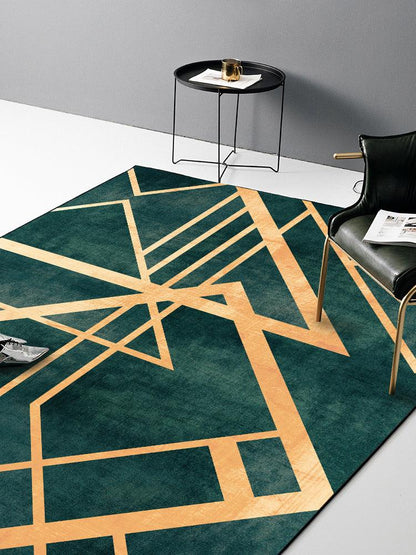 Light Luxury Retro Dark Green Golden Line Doormat Bedroom Living Room Carpet Bedside Kitchen Floor Mat - Pacisia